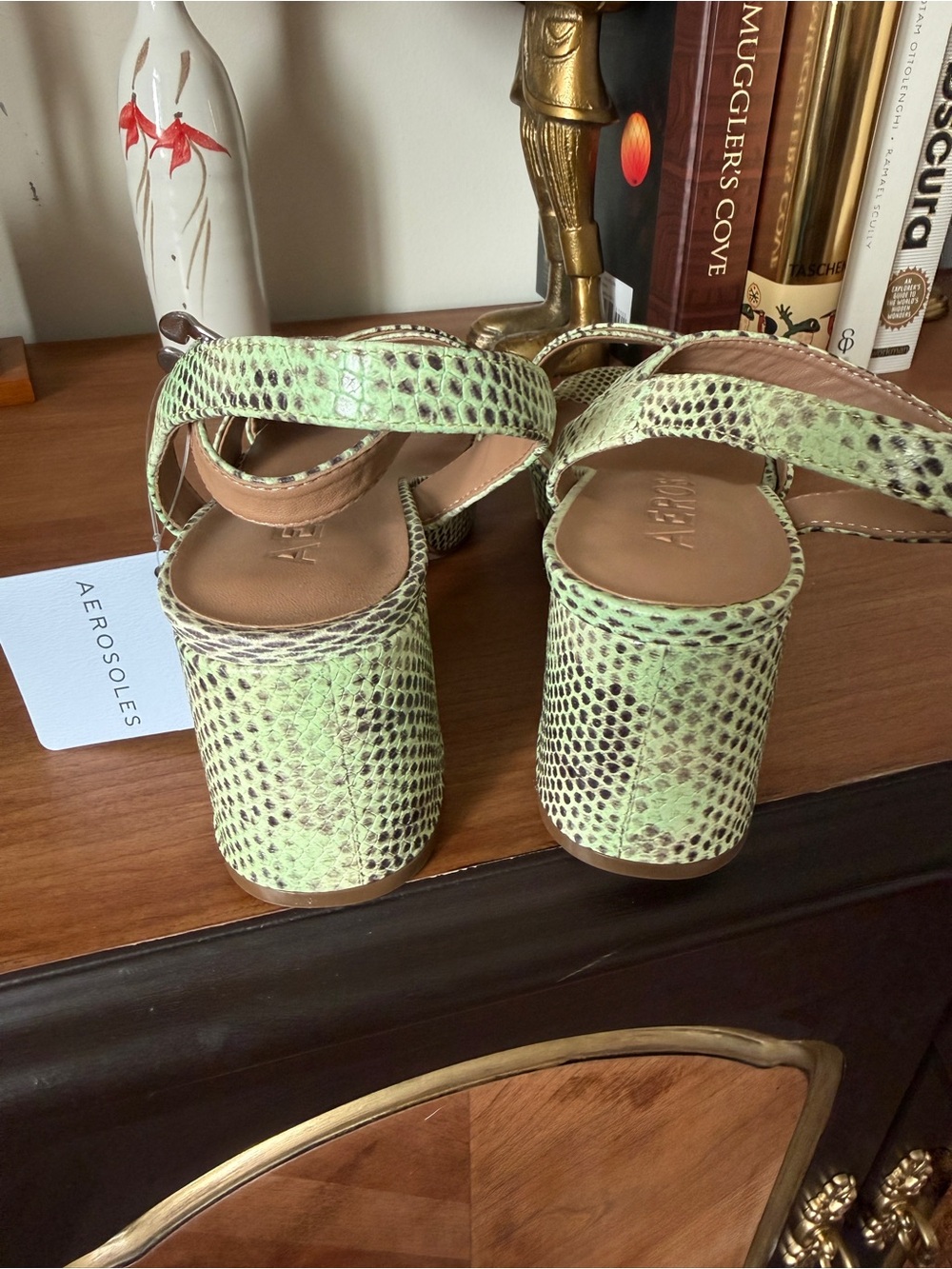 AEROSOLES Cosmos Sandal - Green Snake-Print NWOB - Picture 3 of 6